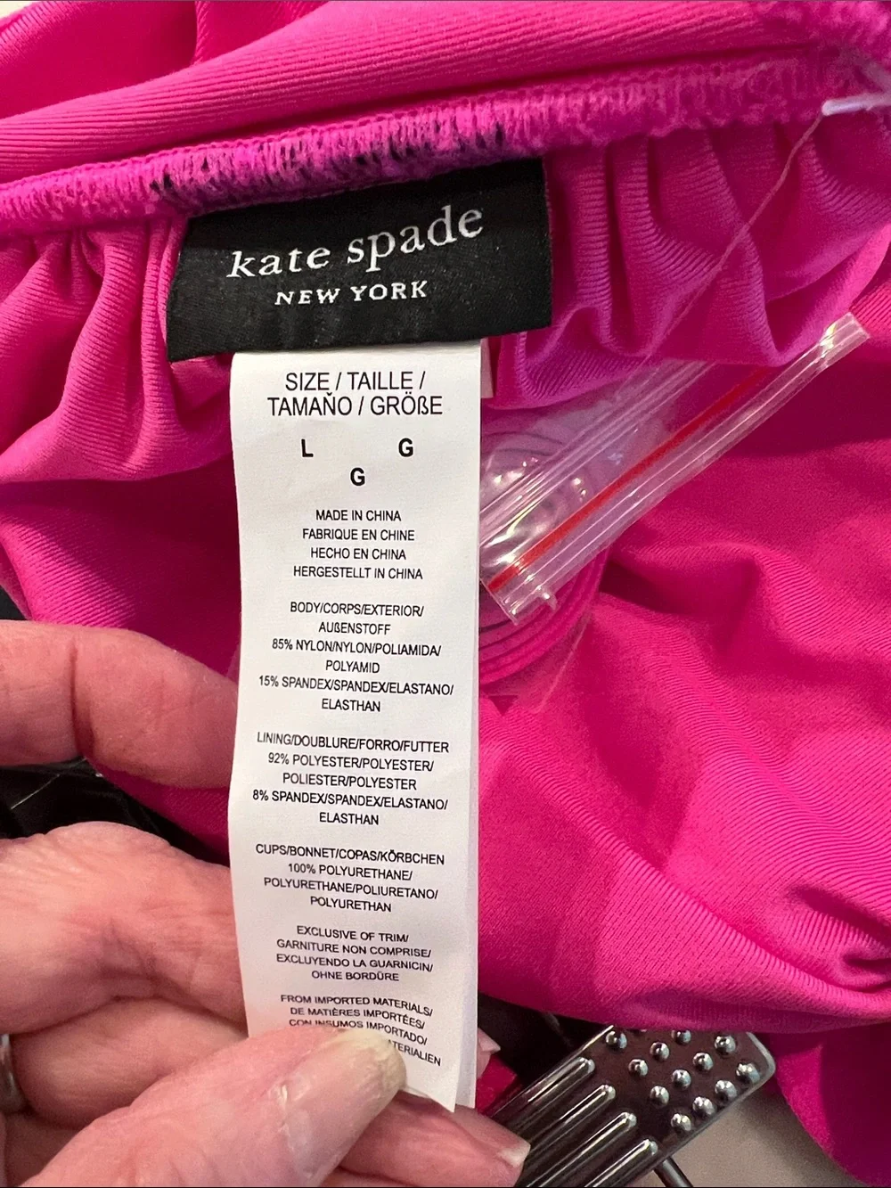 kate spade Hot Pink Floralv Bandeau Bikini Top large bottoms small FYI pads inc.